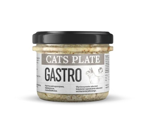 Cats Plate Vet Gastro 180 g – słoik monobiałkowej karmy mokrej dla kotów z indykiem