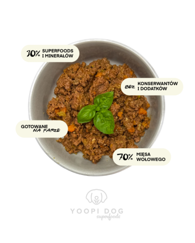 YOOPI DOG Superfoods Delikatna Wołowina – karma mokra w misce, 70% wołowiny i 30% superfoods i minerałów