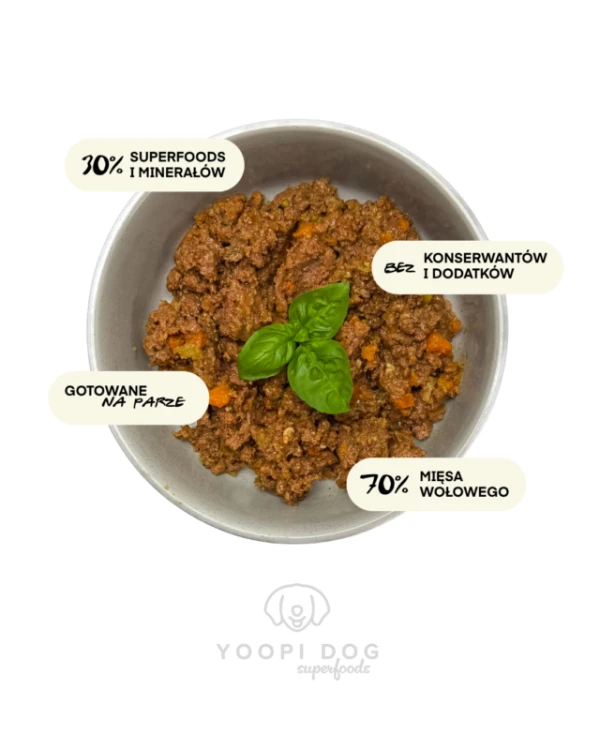 YOOPI DOG Superfoods Delikatna Wołowina – karma mokra w misce, 70% wołowiny i 30% superfoods i minerałów