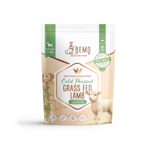 Bemo Cold Pressed Grass Fed Lamb 1 kg – opakowanie półwilgotnej karmy z jagnięciną dla psa