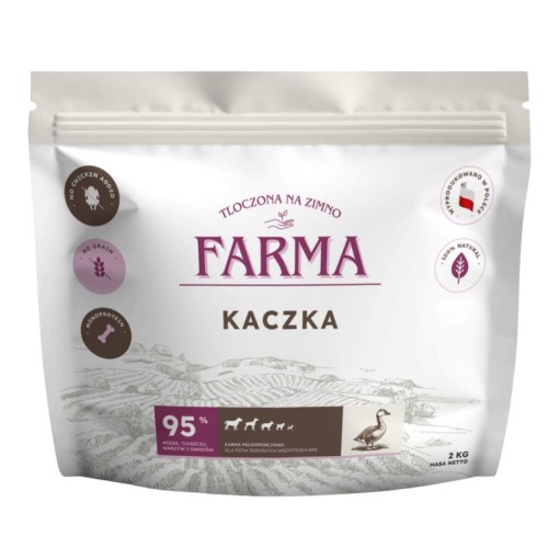 Farma Kaczka 2 kg – opakowanie bezzbożowej karmy dla dorosłych psów tłoczonej na zimno